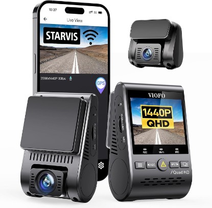 Picture of VIOFO Dual Dash Cam, 2K 1440P 60fps+1080P 30fps Front and Rear Dash Camera with Wi-Fi GPS, Parking Mode, Emergency Recording, Super Capacitor, Motion Detection (A129 Plus Duo)