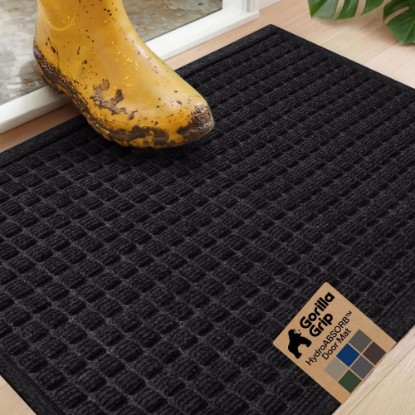 صورة GORILLA GRIP HydroABSORB Door Mat for Indoor Outdoor Use, 29x17 Black | Front Door Mat Outside Entrance Traps Dirt and Moisture, Doormat Holds Up to 1.7 Cups Water, Stain and Fade Resistant