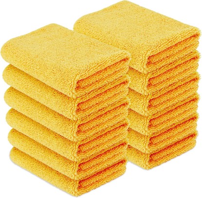صورة Amazon Basics Microfiber Car Drying Towels, Highly Absorbent, Lint Free, Scratch Free, Ultra-Soft, Car Detailing, Buffing and Polishing, 16" x 16", Yellow, 12-Pack