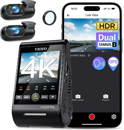 Picture of VIOFO A229 Pro 4K 3CH Dash Cam HDR for Front & Rear & Inside with STARVIS 2 | 4K+2K+1080P 3 Channel Dash Cam, IMX678 & IMX675 STARVIS 2, Triple Car Camera, 5GHz WiFi GPS, Voice Control, 24H Parking Mode