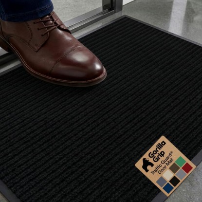 صورة GORILLA GRIP Traffic Guard Indoor Outdoor Heavy Duty Door Mat, 29x17 Black | Waterproof Front Entryway Doormat, Strong Backing Commercial Rugs for Office, Hallway, Garage, Patio, Low Profile Runner Rug