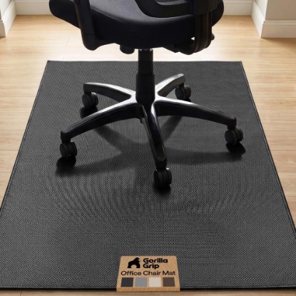 صورة GORILLA GRIP Office Chair Mat for Hard Floors, Under Desk Rug, 46x34 Black | Easy Glide Slip Resistant Hardwood Floor, Tile and Vinyl Protector Mats, Gaming and Work Rolling Chairs Computer Carpet Mats