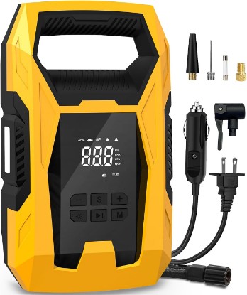 صورة CARSUN AC/DC Tire Inflator Portable Air Compressor, Dual Power for Home 110V AC and Car 12V DC Air Pump with Pressure Gauge, Auto Shutoff, Tire Pump for Car Motorcycle Bicycle and Other Inflatables