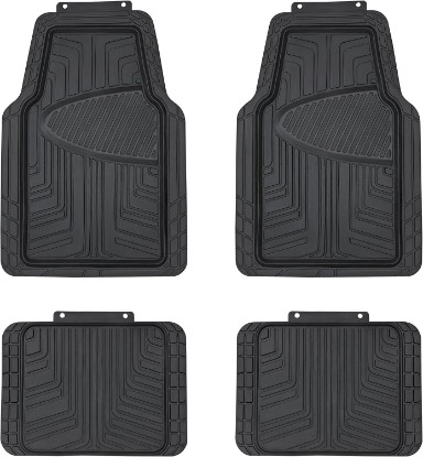 صورة Amazon Basics 4-Piece Premium All-Season Anti-Slip Rubber Floor Mats, All Weather Protection for Cars, SUVs and Trucks, Universal Trim to Fit, Black