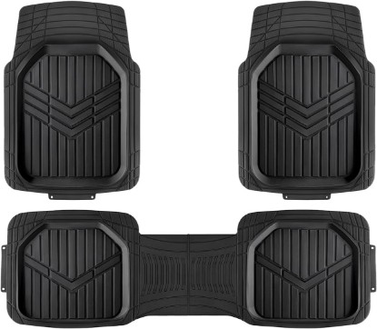 صورة Amazon Basics 3-Piece All-Weather Heavy Duty, Full Set PVC Floor Mats for Universal Fit in Cars, SUVs, and Trucks, Black, Trim to Customize
