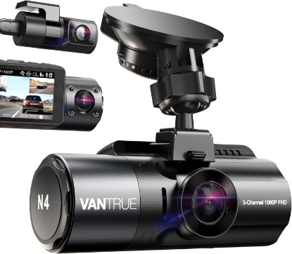 Picture of VANTRUE N4 3 Channel Dash Cam Front Inside Rear | 1440P+1440P+1080P Three Way Triple Car Dash Camera, IR Night Vision, Capacitor, 24 Hours Parking Mode (Renewed)