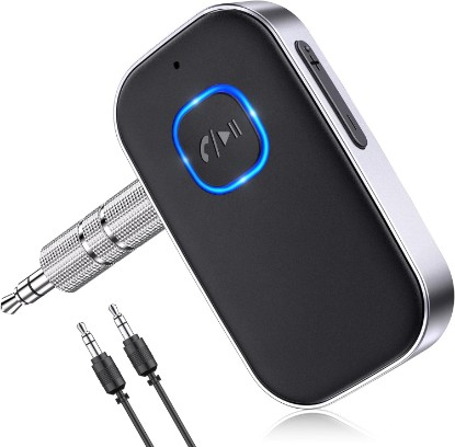 Picture of COMSOON Bluetooth Receiver for Car, 3.5mm AUX Bluetooth Car Adapter | Noise Cancelling, Wireless Audio Receiver for Home Stereo/Wired Headphones, Hands-Free Call, 16H Battery Life, Black+Silver
