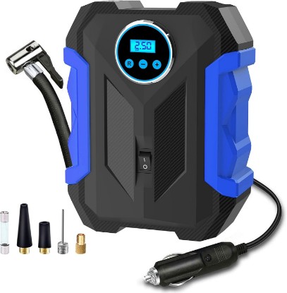 صورة Digital Air Compressor for Car Auto Pump Portable Tire Inflator with LED Light DC 12V, Blue