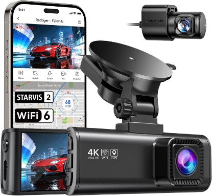 Picture of REDTIGER Dash Cam 4K Front and 1080P Rear, STARVIS 2 Sensor, 5.8GHz WiFi (20MB/s), GPS, WDR & HDR Night Vision, 170°Wide Angle, Parking Mode, Loop Recording with Emergency Lock(SD Card Not Included)