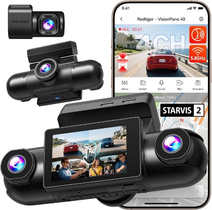 Picture of REDTIGER VP40 4 Channel 360° Dash Cam, Dual STARVIS 2, 8 IR Night Vision | 4 Adjustable Lenses, 5.8GHz WiFi, 2.5K*2+1080P*2 Recording, GPS, Voice Control, Touchscreen, 24H Parking Mode, No Card