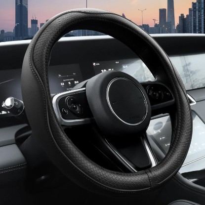 Picture of Ouzorp Car Steering Wheel Cover, Microfiber Leather Steering Wheel Covers with Anti-Slip Lining, Universal 14.5-15 inchs Black