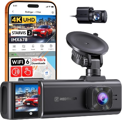 Picture of REDTIGER F7NA 4K 8MP Dashcam Front Rear, STARVIS 2 IMX678, 5GHz WiFi 20MB/s | Voice Control, Touch Screen, 4K Front 1080P Rear, GPS, WDR Night Vision, HDR, 24H Parking Mode, ADAS (No SD Card)