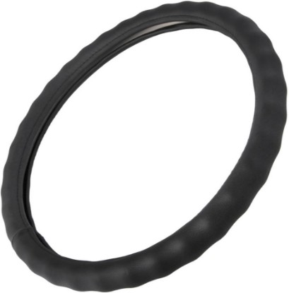 Picture of BDK Black Genuine Leather Steering Wheel Cover Large 15.5 to 16 inch