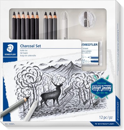 Picture of STAEDTLER Mars Lumograph Art Set | Drawing Kit with Charcoal and Graphite Drawing Pencils, Blending Stump, Kneadable Eraser and Dual Hole Sharpener 61 100C