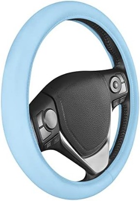 Picture of BDK Ultra Soft Blue Steering Wheel Cover, Unisex Car Accessories Non-Slip Comfy Soft Grip Faux Leather Auto Steering Wheel Cover for Cars Trucks Vans SUVs - Fits Standard 15" Inch Steering Wheels