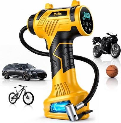 Picture of 160 PSI Tire Inflator Portable Air Compressor Built-in Battery, Dual Power | 3*3200 mAh & 12V DC, Auto Shut-Off, Digital Pressure Gauge, Faster Inflation Air Pump for Car Tires Motorcycle Bike Ball Gift