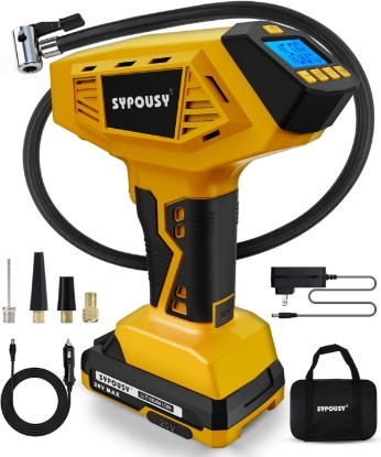 صورة Cordless Tire Inflator Portable Air Compressor 160PSI 12VDC & 20V Battery | Upgraded 7X Faster Car Air Pump Dual Power Supply Auto Shut-Off Digital Pressure Gauge for Cars Motorcycles Bikes Ball Gift