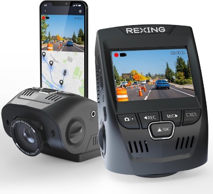 Picture of RexingUSA V1-4K Ultra HD GPS Dash Cam 2.4” LCD, Wi-Fi, 170° Wide Angle, G-Sensor, WDR, Loop Recording, Supercapacitor, Mobile App, CPL Filter, Supports 256GB