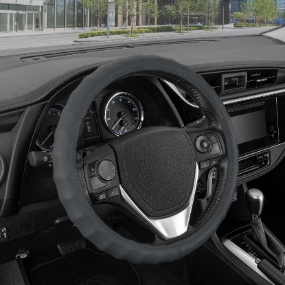 Picture of BDK Leather Car Steering Wheel Cover Size 13.5 to 14 inch, Easy Installation, Small, Gray