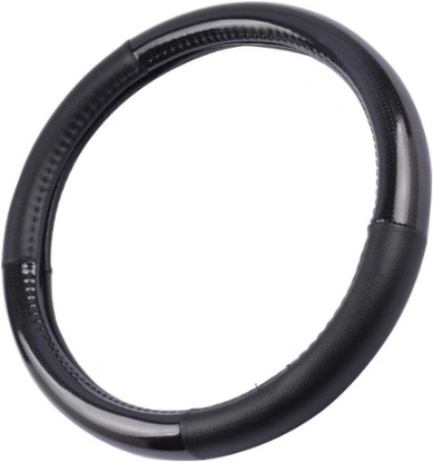 Picture of BDK Premium Carbon Fiber Steering Wheel Cover Black Vinyl with Carbon Fiber Accent - 13.5"- 14.5" - Hot & Cold Protect
