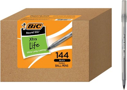 Picture of BIC Round Stic Xtra Life Ballpoint Pen, Ultra Long Lasting and Consistent Performance, 144-Count in Black Ink