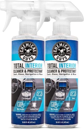 Picture of Chemical Guys Total Interior Car Cleaner & Protectant, 16 oz, 2 Pk | One detailing spray cleans leather, vinyl, plastic, rubber, glass, dashboards and seats, streak-free, baby powder scent