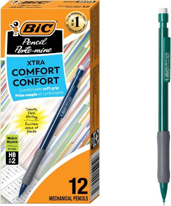 Picture of BIC Xtra Comfort Mechanical Pencils with Erasers, Medium Point (0.7mm), 12-Count Pack, Bulk Mechanical Pencils for School or Office Supplies