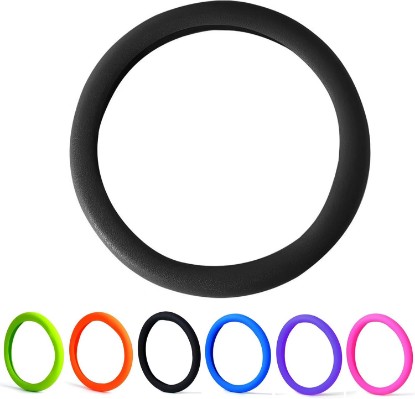 Picture of 30% Thicker Universal Stretchy Silicone Steering Wheel Cover for 14” 15” 16” Wheels - Anti-Slip Grip & Enhanced Control for Men & Women, All Weather Protection (Black)