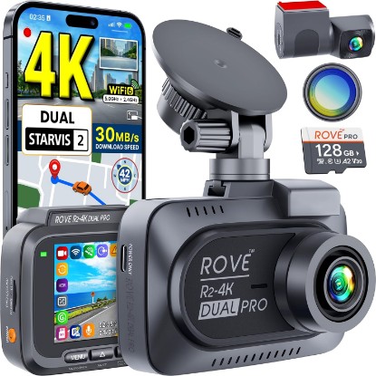 Picture of ROVE R2-4K Dual PRO Dash Cam Front and Rear, 4K+2K Dash Camera for Cars | Dual STARVIS 2 IMX678 + IMX675 Sensors, FREE 128GB Card + CPL, WiFi 6 - up to 30MB/s, Night Vision, 3" IPS, 24Hr Parking Mode