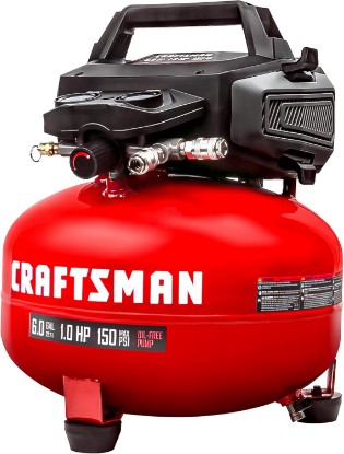 Picture of CRAFTSMAN 6 Gallon 150 PSI Oil-Free Pancake Air Compressor CMXECXA02106410 | 2.6 SCFM at 90 PSI with Dual Couplers for Nailers, Tire Inflation, and Woodworking