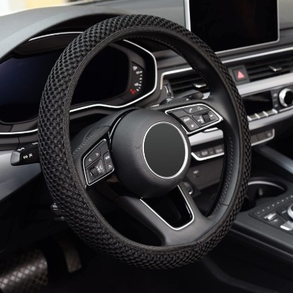 صورة KAFEEK Elastic Stretch Steering Wheel Cover, Universal 15 Inch, Black | Warm in Winter and Cool in Summer, Microfiber Breathable Ice Silk, Anti-Slip, Odorless, Easy Carry
