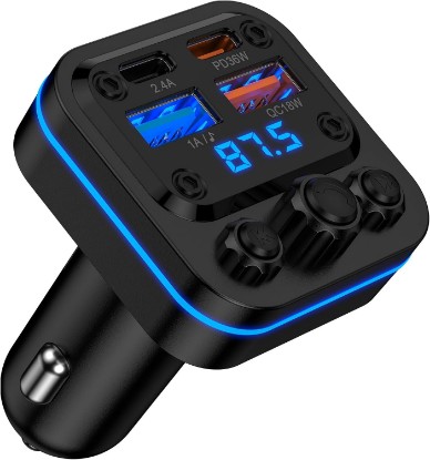 Picture of Bluetooth Fm Transmitter for Car, Fast Charging, Blue Tooth 5.4 Car Charger | USB-C USB-A Multi Ports, Wireless Radio Aux Cigarette Lighter Adapter Auxiliary for Samsung Galaxy Android iPhone Apple