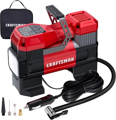 Picture of CRAFTSMAN Portable 12V Tire Inflator with Digital Gauge & Auto Shut-Off | 150 PSI Air Compressor with LED Light and 12V DC Car Plug Compact Air Pump for Car Tires, Bikes & Sports Equipment