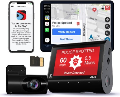 Picture of COBRA Smart Dual View Front and Rear Dash Cam (SC 250R), True 4K Resolution | 360 Alerts, Parking Live View, Incident Reports, Emergency Mayday, 32 GB SD Card Included, CarPlay & Android Auto