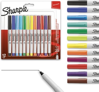 Picture of Sharpie Permanent Markers, Ultra Fine Point, Assorted Colors, 12 Count