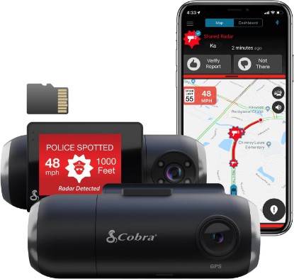 Picture of COBRA Smart Dash Cam with Interior Cam (SC 201) - Full HD 1080P Resolution, Built-in WiFi & GPS, Live Police Alerts, Incident Reports, Emergency Mayday, Drive Smarter App, 16GB SD Card Incl.