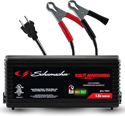 Picture of Schumacher Electric 1.5A Car Battery Charger & Maintainer, 6V/12V – SC1355 | Restores Batteries, Smart Trickle Charge, Automatic – Auto Restart – Power Sport, Motorcycle, and Car Batteries