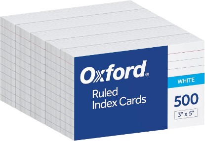 صورة Oxford Index Cards, 3 x 5 Inches, White, Lined on Front, Blank on Back, Flashcards for School and Studying, Recipe Note Cards, 500 Count (5 Packs of 100) (40176)