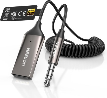 Picture of UGREEN Aux to Bluetooth 6.0 Car Adapter with LDAC, 3.5mm Aux Adapter Built-in Microphone, Car Bluetooth Audio Receiver for Hands-Free Calls Compatible with Speaker & Home Audio