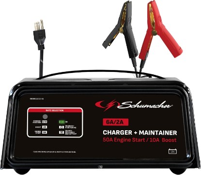 Picture of Schumacher Electric 6A Car Battery Charger & Maintainer, 12V – SC1361 | 50A Engine Start – 10A Boost – Auto Restart – Low-Profile Clamps – Smart Trickle Charge – Power Sport, Auto, Marine Batteries