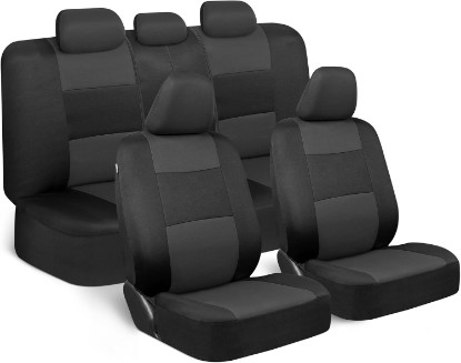 Picture of BDK PolyPro Car Seat Covers Full Set in Charcoal on Black – Front and Rear Split Bench for Cars, Easy to Install Cover Set, Accessories Auto Trucks Van SUV
