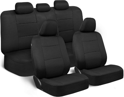 Picture of BDK PolyPro Car Seat Covers Full Set in Solid Black, Front and Rear Split Bench Seat Covers for Cars, Easy to Install Car Seats Cover Set and Accessories for Auto Trucks Van SUV - Solid Black