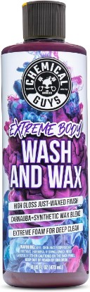 Picture of Chemical Guys Extreme Bodywash & Wax Car Wash Soap, 16 oz | Natural and synthetic wax car soap restores shine and protects, thick foam lifts dirt for a scratch-free wash, grape scent