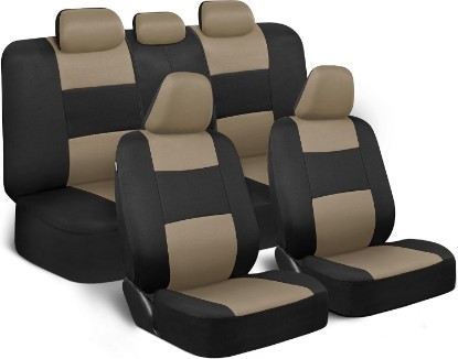 Picture of BDK PolyPro Seat Covers Full Set in Beige on Black – Front and Rear Split Bench Seat Covers for Cars, Easy to Install , Car Accessories for Auto Trucks Van SUV