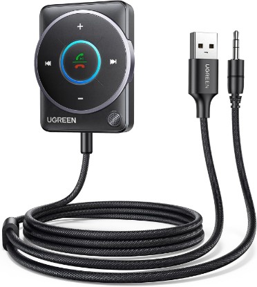 Picture of UGREEN Bluetooth 5.4 Aux Car Adapter, [Enhanced Connection & Noise Cancellation], Bluetooth Aux Receiver with Nylon Braided Cable, Plug & Play for Car Music/Hands-Free Calls/Stereo Audio