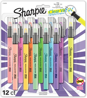Picture of Sharpie Clear View Highlighters, With See-Through Chisel Tip, Assorted Colors, 12 Count - School, Teacher, Office Supplies