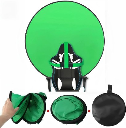 Picture of Portable Green Screen Chair, 57 in Greenscreen Backdrop with Stand Double Sided Foldable Green Background, Chroma Key, for Photography Streaming Gaming Photo Zoom Video Chats and Meeting