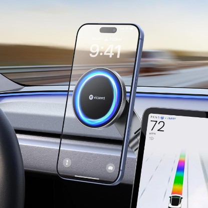 Picture of VICSEED Tesla Phone Mount【Strongest Magnet Power】Foldable Hidden Tesla Phone Holder Fit for All Phone, Tesla Model 3 Model Y for MagSafe Car Mount, Tesla Model 3 Accessories, Tesla Model Y Accessories Global Recycled Standard