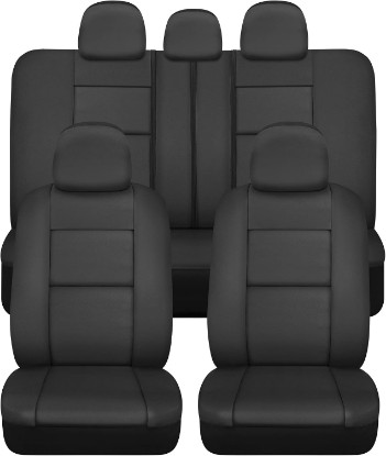 Picture of BDK Faux Leather Car Seat Cover Full Set - Front & Rear Split Bench Black Seat Covers For SUV & Truck Seat Covers, Airbag Compatible - Interior Protective Seat Covers for Car Seats & Car Accessories