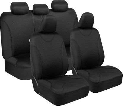 Picture of BDK Black Car Seat Covers Full Set - Universal Fit Matching Set Seat Covers for Trucks & Car Seat Protector for SUV - Front Seats, Rear Back Bench, & Headrest Seat Covers for Cars Interior Covers